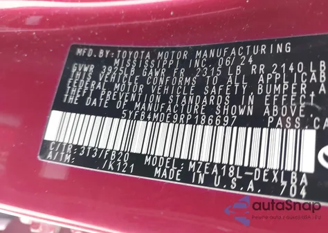 2024 Toyota Corolla Le from USA, damaged, VIN 5YFB4MDE9RP186697